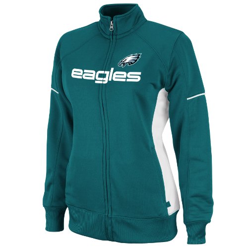 NFL Women's Philadelphia Eagles Counter F-Zip Trk J Long Sleeve Mockneck Full-Zip Track Jacket (Marine Green/White, X-Large)