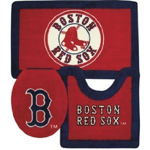 Boston Red Sox Combo 3 Piece Bath Rug Set and Shower Curtain