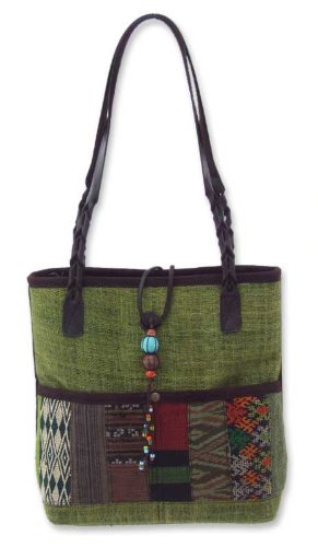Leather and cotton handbag Forest Rhythm