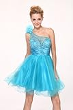 IMAGE OF #1809 Turquoise One Shoulder Short Prom Dress