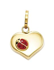 14k Yellow Gold Heart with Enameled Ladybug Pendant. Metal Wt- 0.51g