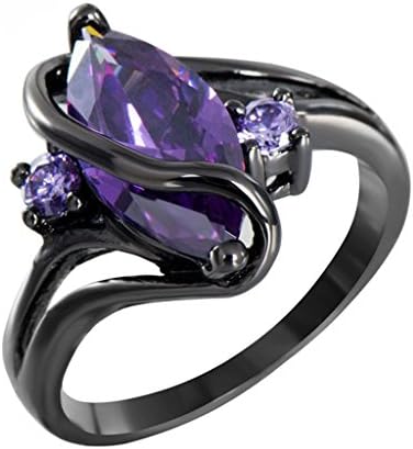 Luxussay Sapphire Purple 14KT Black Gold Filled Bridal Engagement Wedding Ring