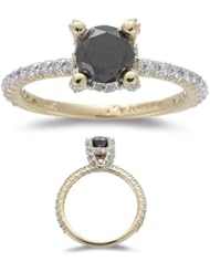 0.48 Cts White Diamond & 0.85 Cts Black Diamond Ring in 14K Yellow Gold