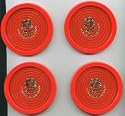 4 tomato red plastic poker chip coasters 3 3/8" Lady Luck Casino. Las Vegas