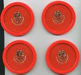 4 tomato red plastic poker chip coasters 3 3/8 Lady Luck Casino. Las Vegas