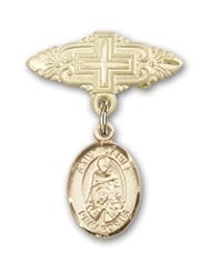 Gold Filled Baby Badge with St. Daniel Charm and Badge Pin with Cross