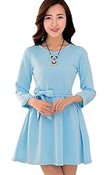 A-line Long Sleeves Shift  Dress With a Ribbon 