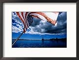 American Flag and Uss Missouri at Pearl Harbour, USA Collections Framed Photographic Poster Print by Holger Leue, 21x17