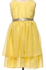 Girls Sleeveless Chiffon Spring Glittering Sequined  Dress With a Sash 