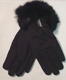 Dypel High Tech Waterproof Microfiber Lined Black Luxurious Looking Ski Gloves Hand Trimmed with Fine Rabbit Fur for Women and Teens