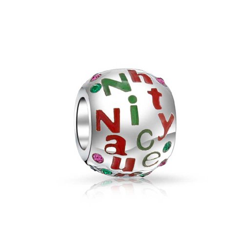 Bling Jewelry 925 Silver Crystal Round Naughty Nice Christmas Bead Fits Pandora