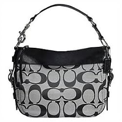 Coach Signature Zoe Shoulder Convertiable Bag Purse Tote Black White