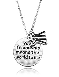 Jewelry: Silver Tone Round Friends Charms "Your Friendship Means the World to Me" Necklace Women Teens Girls Gift