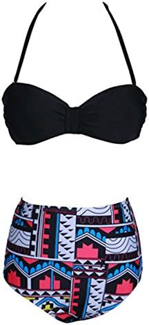MEDY Women's AZTEC Tribal Geometric Teeny Bandeau High Waist Bikini Black