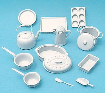 Chrysnbon Dollhouse Miniature Cookware Kit, White #CB2214