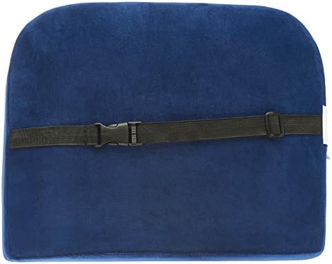 Ergonomically Designed Contoured Lower Back Memory Foam Lumbar Cushion with Ribbed Rolls in Middle and Back Strap to Properly Align Vertebra Provides Healthy Back Support, Blue (16x14x4.5)