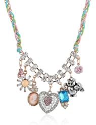 Betsey Johnson "Vintage Bows" Multi-Charm Braided Necklace, 19"