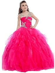 Girls Floor Length Crystals Sequined Crystal  Lace  Organza  Ball Gown Pageant Dress/Prom Dress  With Rhinestones