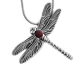 Intricate Sterling Silver Dragonfly Pendant with Red Glass Sphere