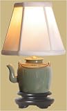 Celadon Green Teapot Small Accent Table Lamp with Silk Shade