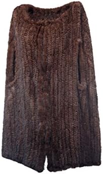 Qiudu Women's Mink Fur Knitted Middle-Long Vest Sleeveless Gilet