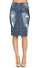 Distressed Stretch Denim High Waisted Knee Length Pencil Skirt