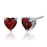 2.00 Carats Garnet Heart Shape Stud Earrings in Sterling Silver