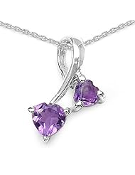 0.70 Carat Genuine Amethyst Sterling Silver Pendant Necklace. 18"