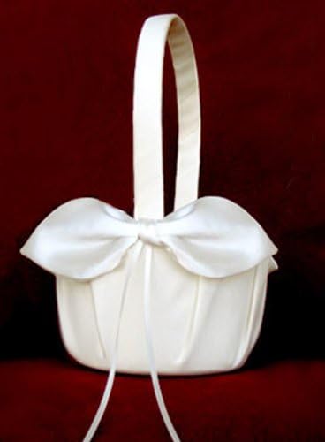 NEW Ivory Wedding Bridal Flower Girl Basket with Ivory Satin Bow and Ribbon