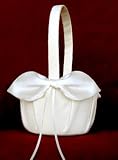 NEW Ivory Wedding Bridal Flower Girl Basket with Ivory Satin Bow and Ribbon