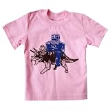 Happy Family Robot and Triceratops Dinosaur Pink Kid's T Shirt