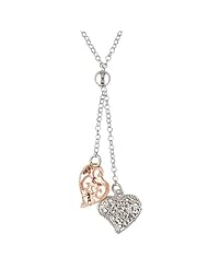 Pink and White Silver Plated Heart Necklace, 16"