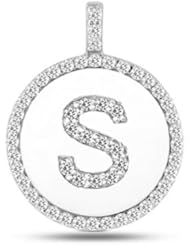 Diamond Initial "S" 14K White Gold Disk Pendant (0.56ct)