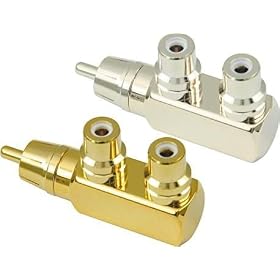 American Recorder (ART) RCA Male to 2 RCA Female Right Angle Adapter, Nickel by 