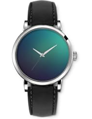 SPRAWL Aanalog Fashion Series Silver Ladies Watches of Genuine Black Leather Strap,Unique Wrist Watch for Women Girls Designed with Purple and blue background