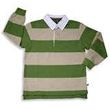 E-Land - Boys Long Sleeved Rugby Style Top, Green, Oatmeal