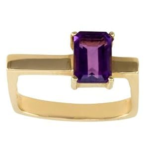 10k Yellow Gold Emerald-Cut Amethyst Ring, Size 7 by