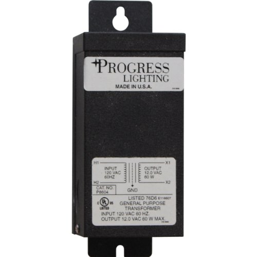 Progress Lighting P8604-31 12-Volt Transformer with Thermal Protection and Resettable Circuit Breaker 60 Watt Capacity, Black