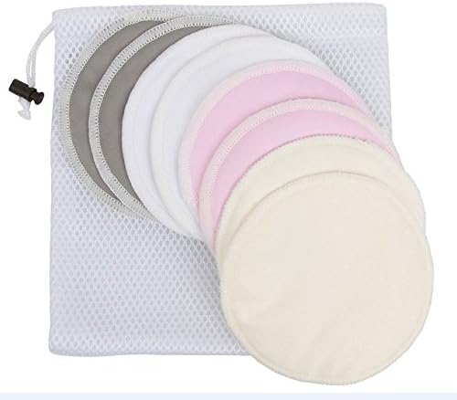 Organic Bamboo Nursing Pads (8 pads) with Laundry Bag - High Milk Absorbency to last Overnight - Wrinkle Free &amp; Leak Proof - Soft, Hypoallergenic, Washable Breast Pads - Reusable