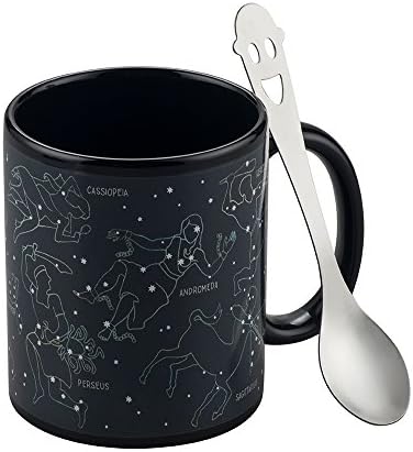 Constellation Mug with a High Quality Stainless Steel Coffee Spoon- Heat Sensitive Color Changing Coffee Cup Mug- Constellations Magically Appear - (10 oz)