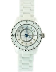 Royal Crown 3821-5W Womens Jewelry Waterproof Watch Round Dial White Ceramic Strap Watch