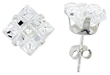 Sterling Silver 7 mm (2.0 Carat Size each) Square Invisible Cut Cubic Zirconia Stud Earrings