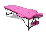 FoxHunter Deluxe Portable Lightweight Massage Table Beauty Couch Therapy Bed Folded 2 Section Aluminium Frame Pink with Headrest Armsupport Free Cover and Carrying Bag
