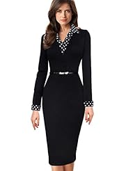 Sheath Vintage Polka Dot Print Cotton/Nylon/Polyester/Spandex  Dress