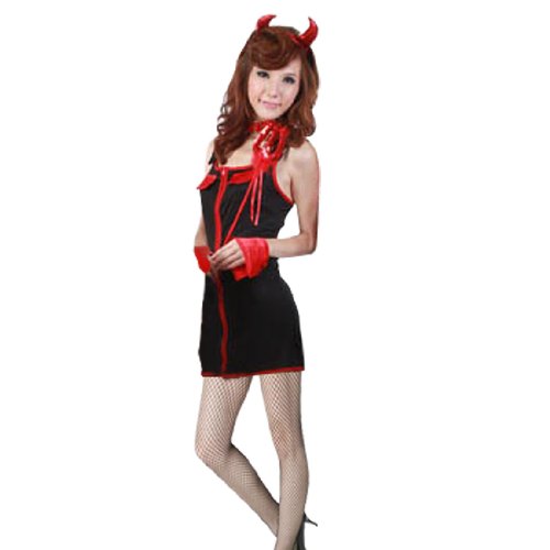 Allegra K Women Party Costumes Halloween Zip Up Dress Black Red S