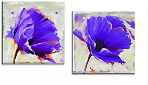 HLJ ART Gift Modern Canvas Print Wall Art Painting For Home Decor 2 Panel Purple Flower Wood Framed On The Back Paintings For Living Room And Kitchen Decorations Framed Art