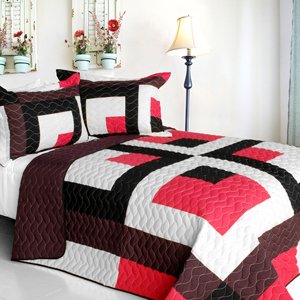 Onitiva [Chocolate Kingdom] 3PC Vermicelli-Quilted Patchwork Quilt Set (Full/Queen Size)