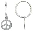 Sterling Silver Tiny Hoop Earrings w/ Peace Sign, 13/16" (21mm) tall
