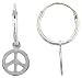 Sterling Silver Tiny Hoop Earrings w/ Peace Sign, 13/16 (21mm) tall