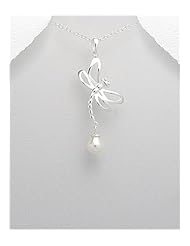 Dragonfly Fresh Water Pearls Pendant Necklace In 92.5 Sterling Silver